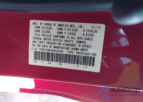 2013 Honda Accord Ex-L V-6 z USA, uszkodzony, nr VIN 1HGCT2B84DA005464